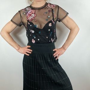 Sheer embroidered tunic shirt